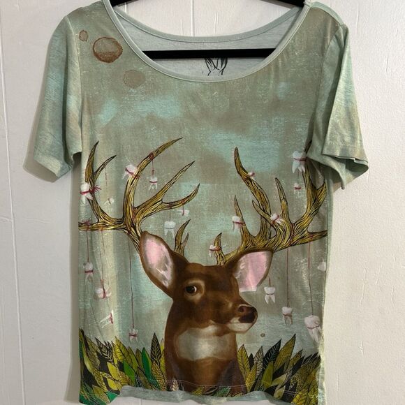 Y2K Fairycore T-Shirt Whimsical Woodland Whimsigoth Artsy Green Brown Size Large - Picture 1 of 6